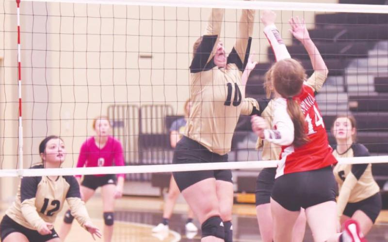 Varsity Lady Pirates Claire Villadsen, #12, and #10 Ashleigh Sherman in action versus Deweyville Friday.