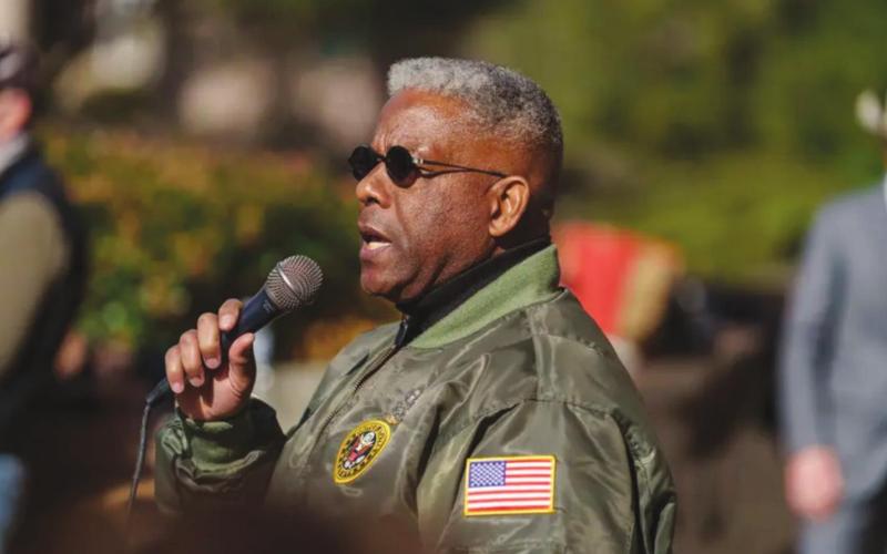 State GOP Chairman Allen West speaks at a Texas Republican Party rally on the east side of the Capitol grounds on Jan. 9. Photo Credit: Jordan Vonderhaar for The Texas Tribune