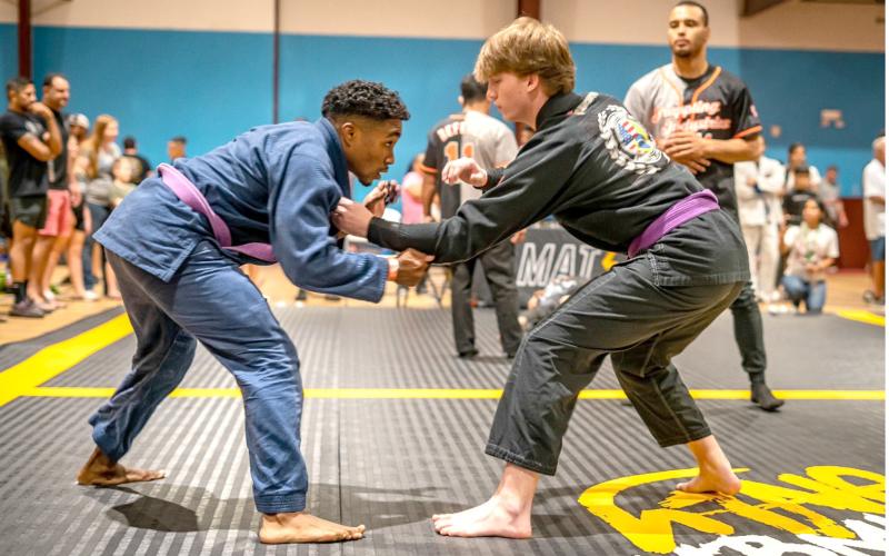 Noah Flynn (Right) competing in the second round GI Competition against Arthur Garcia from BJJ Revolution Team featured on left. Courtesy Photo