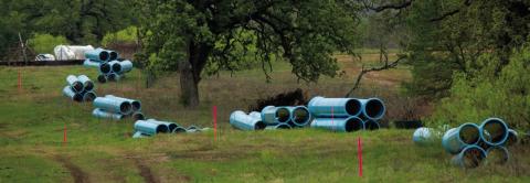 A water pipeline project by Recharge passes through Lee County into Williamson County, on March 28, 2025. Credit: Dylan Baddour / Inside Climate News