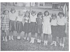 Members of the newly organized G Y P S Y BLUE BIRDS are shown (l to r) Nancy Warner, Cathy Boden, Cynthia Hill, Melissa Kennon, Linda Parker, Linda Bailey, Rohnda Newton,, Bridget DodsoThe leader of the group (not shown) is Mrs. Earl Kennon. (September 17, 1963 issue)