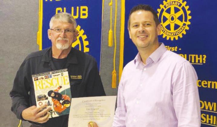 Eddie Wedgeworth of Vidor ISD Transportation was recognized as a Rotary Pillar of the Community for his faithful help with the green bus program. Photo Courtesy of Sally Andrews