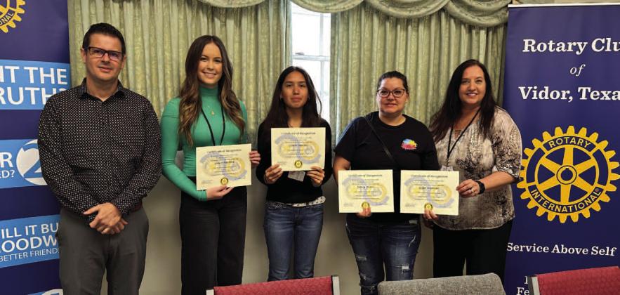 1st photo: December Students of the Month Derrick Barber, Grace Herford (11th grade), Giselle Sanchez (9th grade), April Garcia, and Dr. Malveaux (VHS assistant principal) *not pictured* - Jamey Flores (12 grade) and Gage Seymour (10th grade)
