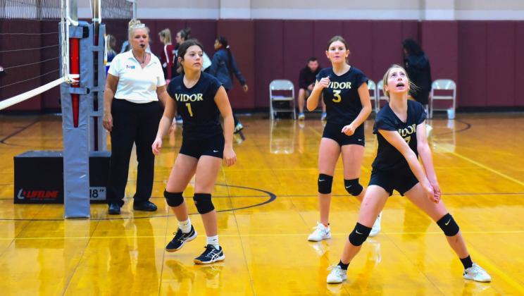 Freshman Lady Pirates Korbyn Whitworth #1, Allie Williams #3, and Michaela Droptini #7 in action against Silsbee Saturday in Gold Bracket play. Photos by Randall Luker