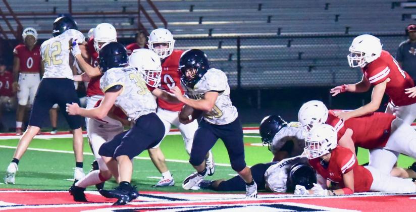 The Pirate offensive line punished the BC defense all night, opening running lanes for Vidor ’s backs like this 30 yard pickup in the Pirates’ final drive before they kneeled out the game in victory formation on the BC 20 yard line. Photo by Randall Luker