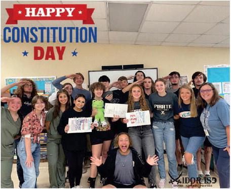 Mrs. Carol Kibodeaux's government class at Vidor High School celebrating Constitution Day.