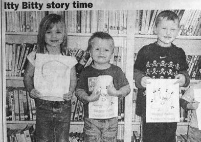 Vidor Public Library's Itty Bitty story time was held on Thursday, March 6. Assistant Director, Colette Turner read 'Library Lil' by Suzanne Williams to the children. Pictured are Kaylie Trinkle, Jeremy Trinkle, Leven Barney and Jeffery Livingston with their books they made. Archive Photos