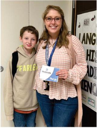 Mrs. Marissa Woodall, 5th grade music teacher at Vidor Middle School VMS, received a teacher grant from student Caden Barton. The grant is funded by WoodmenLife - Bridge City, TX Chapter 32. VISD Courtesy Photo