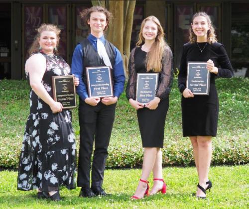2022 Stark Reading Contest County Finals Winners. From L-R: Shelby Eason - 2nd Place in Interpretive Reading, Triston Tinkle - 1st Place in Interpretive Reading, Ashley Callahan - 1st Place in Declamation, Sadie Prouse - 2nd Place in Declamation Courtesy Photo
