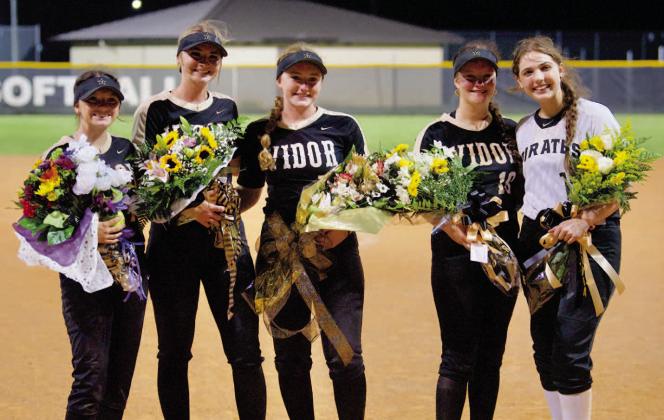 Lady Pirate Softball recognized their seniors Tuesday with a post-game ceremony. This year’s seniors are: Keira McCurley, Mallory Guilott, Natalie Morrison, Carlie Abbott, and Olivia Aery.