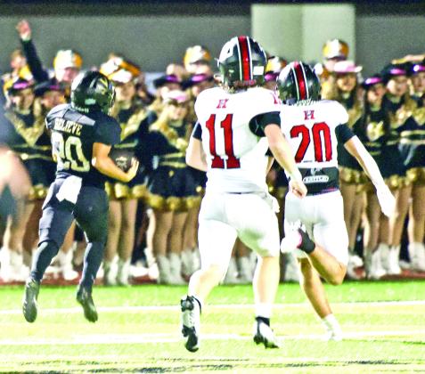 Pirate quarterback Daigan Venable outran all Huffman defenders for a 90-yard touchdown.