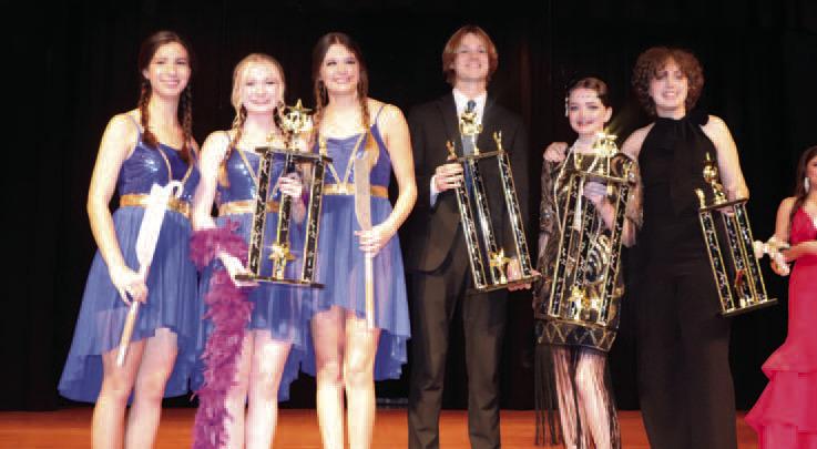 Senior competition winners from left to right: Bella Pruitt, Vanessa Davis and April Mahan, twirling trio, Andrew Fawcett won 1st place for his piano solo, Julia Borgeois won 3rd place for her vocal/piano solo and overall talent winner was Molly Cassell for her vocal/piano solo.