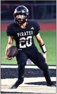 Pirate QB Daigan Venable after scoring a touchdown in Friday’s 34-0 win over Brazosport. Photo by Randall Luker