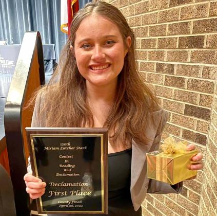 Vidor High School student Elyse Walker is the 2024 Stark Reading Declamation winner for Orange County, and is the recipient of scholarships totaling $7000 from the Stark Foundation.