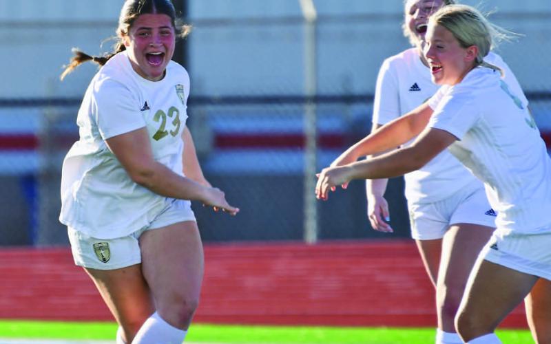 Kyla Thomas celebrates after scoring Vidor’s second goal against Livingston.