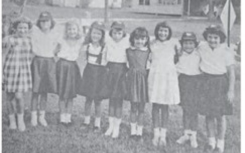 Members of the newly organized G Y P S Y BLUE BIRDS are shown (l to r) Nancy Warner, Cathy Boden, Cynthia Hill, Melissa Kennon, Linda Parker, Linda Bailey, Rohnda Newton,, Bridget DodsoThe leader of the group (not shown) is Mrs. Earl Kennon. (September 17, 1963 issue)
