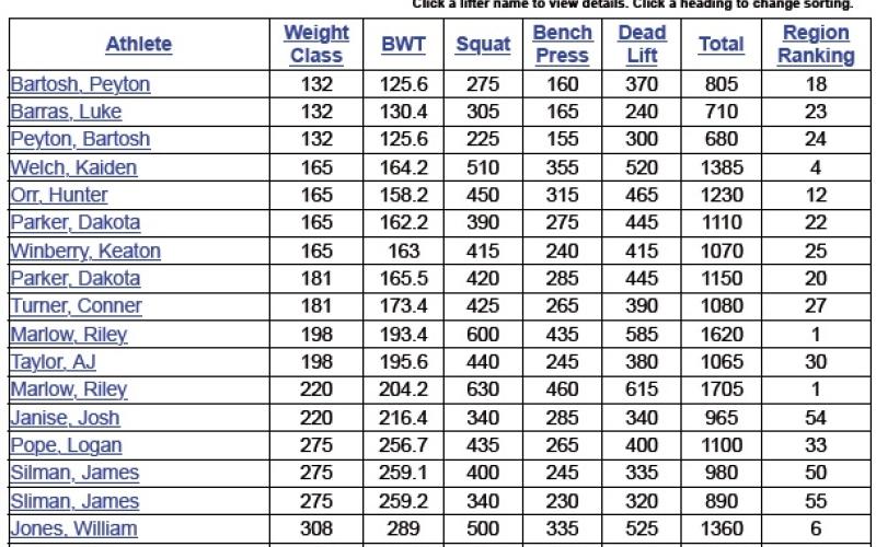 Team Standings for Vidor Region 4 Division 2