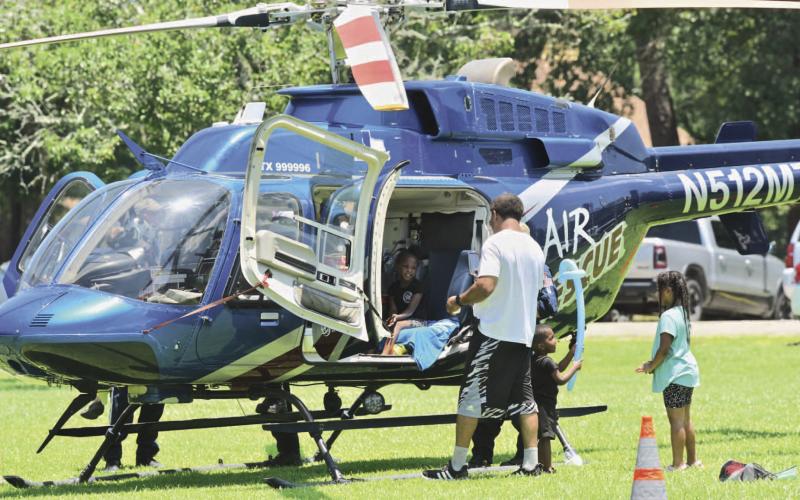 Always popular with kids and parents, the Air Rescue medical helicopter crew answered questions and explained what all the “stuff” inside was used for.