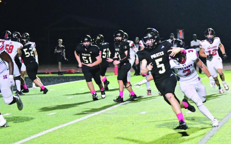 Good for two Braden Norton sprints around the left side for a two-point conversion in Friday’s home game versus the Huffman Hargrave Falcons.