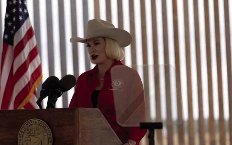 Land Commissioner Dawn Buckingham speaks at a news conference held at a state-acquired ranch in Rio Grande City on Tuesday. Buckingham promised Texas would provide the incoming Trump administration more land to stage mass deportations. Credit: Eddie Gaspar/The Texas Tribune
