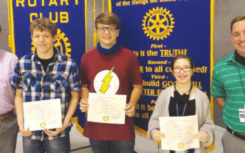 Left to right Vidor Rotary Club President Derrick Barber, Students of the Month senior Gunnar Hartman, sophomore Jeremy Trinkle, and freshman Averi Killgo. Not pictured is junior Savannah Young. The students are pictured with Vidor High School assistant principal Devan Dart. Photo Courtesy of Sally Andrews
