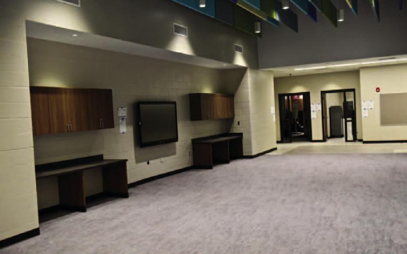 A common future at the new school is this common area between classrooms that allows several classes to gather in a communal area for special instruction.