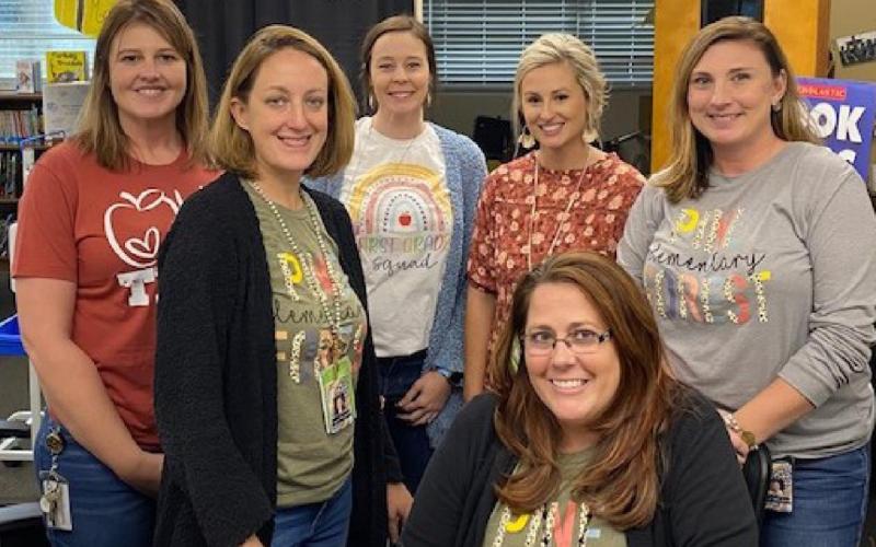 PF first grade team L to R: Misty Anderson, Kayla Kanak, Megan Kilmer, Ramee Malin, and Kelli Dial. Seated: Emily Smith