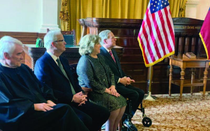 Texas Supreme Court Chief Justice Nathan L. Hecht, J. Michael Nelson, Secretary of State Jane Nelson and Governor Greg Abbott, Office of the Texas Secretary of State, 1/7/2023 Courtesy Photos