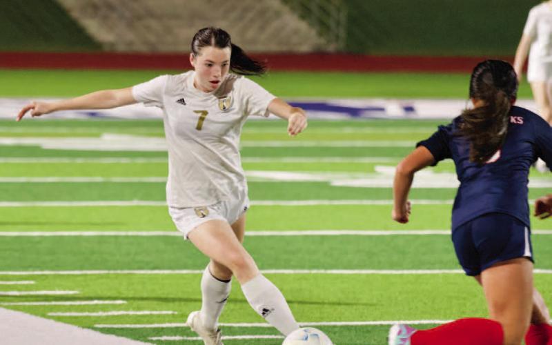 Chloe Post works the sideline before passing in Mondays away game at Hardin-Jefferson.