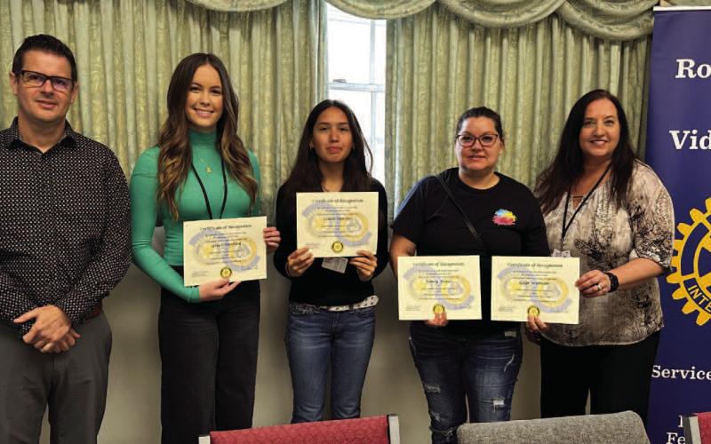 1st photo: December Students of the Month Derrick Barber, Grace Herford (11th grade), Giselle Sanchez (9th grade), April Garcia, and Dr. Malveaux (VHS assistant principal) *not pictured* - Jamey Flores (12 grade) and Gage Seymour (10th grade)