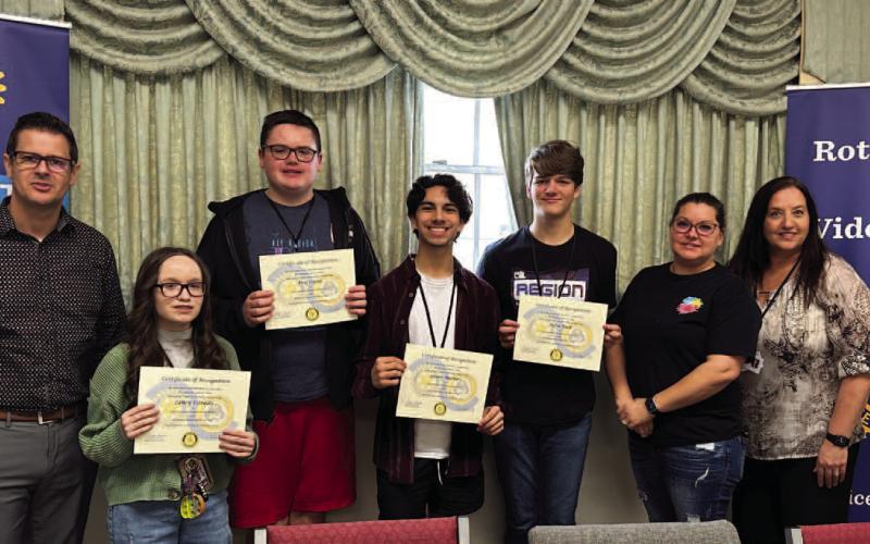 2nd photo: January Students of the Month: Derrick Barber, Laney Estrada (9th grade), Eric Odom (10th grade), Allen Peck (11th grade), Grant Masters (12th grade), April Garcia, and Dr. Malveaux VISD Courtesy Photos