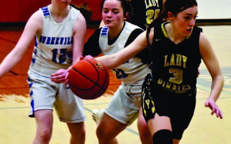 Railei Mouton makes a break for the goal in the Lady Pirates game versus Burkeville.