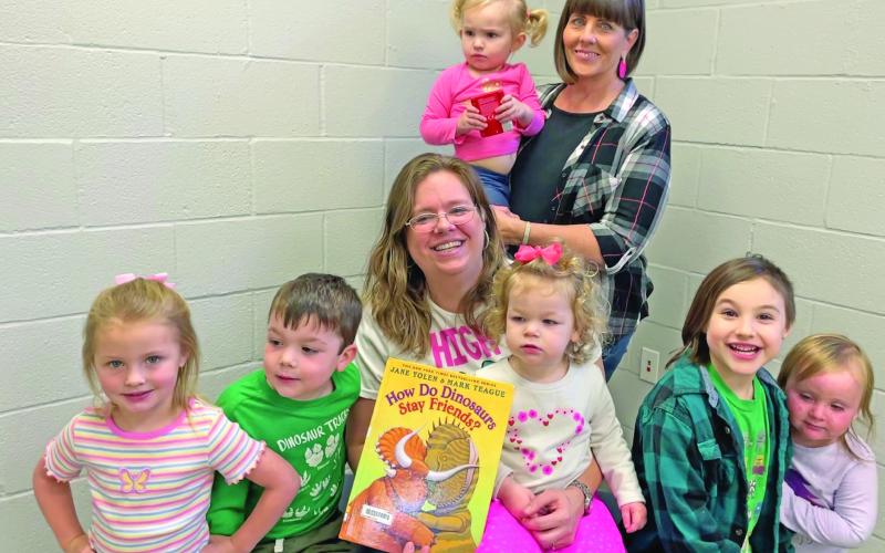 The Vidor Public Library held Itty Bitty Storytime on Tuesday, February 6, 2024. Library Clerk Sarah Screws read “How Do Dinosaurs Stay Friends?” by Jane Yolen. “Read along and laugh as little ones make friends and stay friends ... the dinosaur way!” The children painted their own dino race cars.