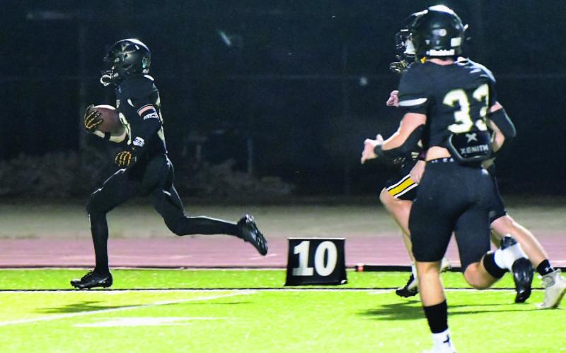 Vidor defender Layden Sanders returned this pick 6 for a 36-yard Pirate touchdown.