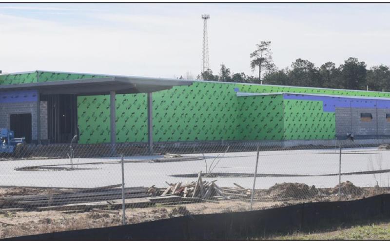 Oak Forest Elementary is now dried in and work inside can continue rain or shine. Expected completion date is June 1, 2022. Photo by Randall Luker