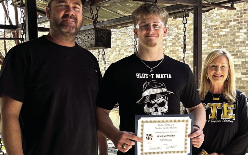 Congratulations to VHS senior Grant McWherter for being named the CTE Student of the Month. Grant was nominated for showing leadership in his Building Trades and CCMR CTE classes. Pictured is Building Trades Teacher Eric Hartmen Grant , &amp;amp; CTE Director Penny Singleton
