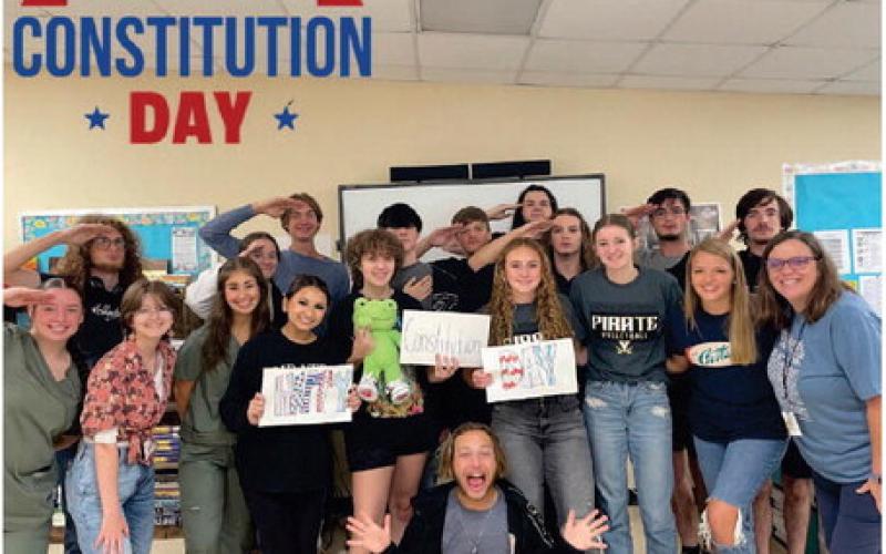 Mrs. Carol Kibodeaux's government class at Vidor High School celebrating Constitution Day.