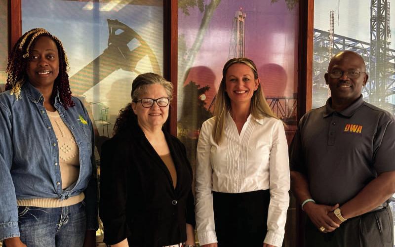 Digital Workforce Academy leaders, L to R: Caroline Brandon, DWA Program Director, Dana Willis, Workforce Solutions Southeast Texas Project Coordinator, Heather Betancourth, GTP Communications Lead, and Melvin White, Executive Director DWA.