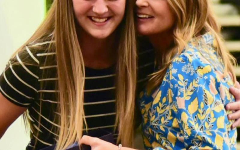 Coach Tracy Maines, right, presented Madison Powell with the Offensive Player of the Year Award in Lady Pirate basketball.