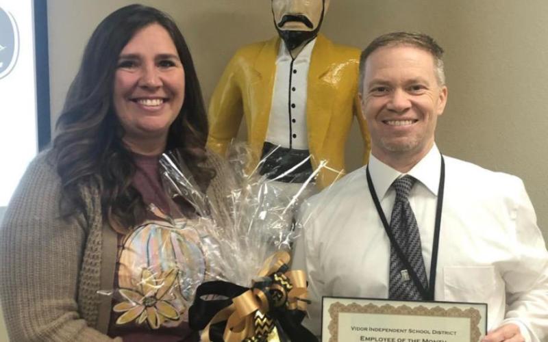 VISD Employee of the Month Nikki Castleman was recognized at the Monday school board meeting by Superintendent of Schools Dr. Jay Killgo. Courtesy Photo