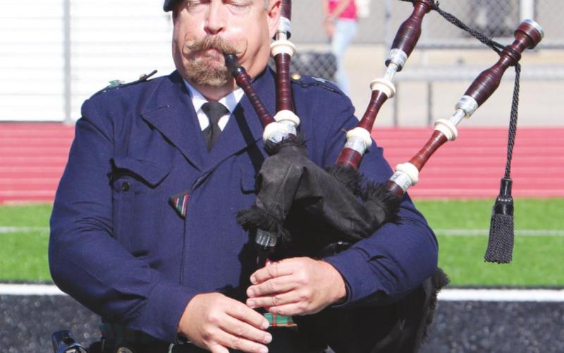 Jeff Courts, Air Force veteran, played Amazing Grace on his bagpipes. Courts plays for many ceremonies locally.
