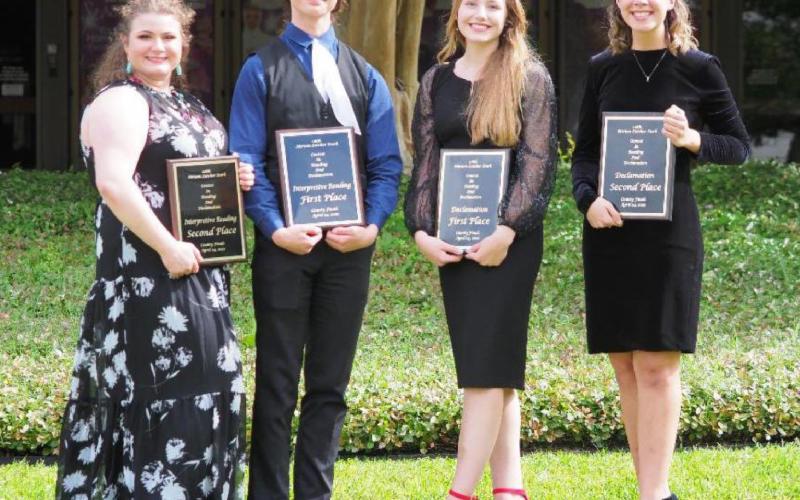 2022 Stark Reading Contest County Finals Winners. From L-R: Shelby Eason - 2nd Place in Interpretive Reading, Triston Tinkle - 1st Place in Interpretive Reading, Ashley Callahan - 1st Place in Declamation, Sadie Prouse - 2nd Place in Declamation Courtesy Photo