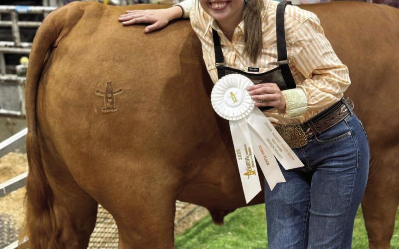 VHS Senior Ag student Lakin Funderburke’s Medium Weight Red Cross steer placed third at the Houston Livestock Show and Rodeo to earn an auction slot and sold for $10,000 Saturday.