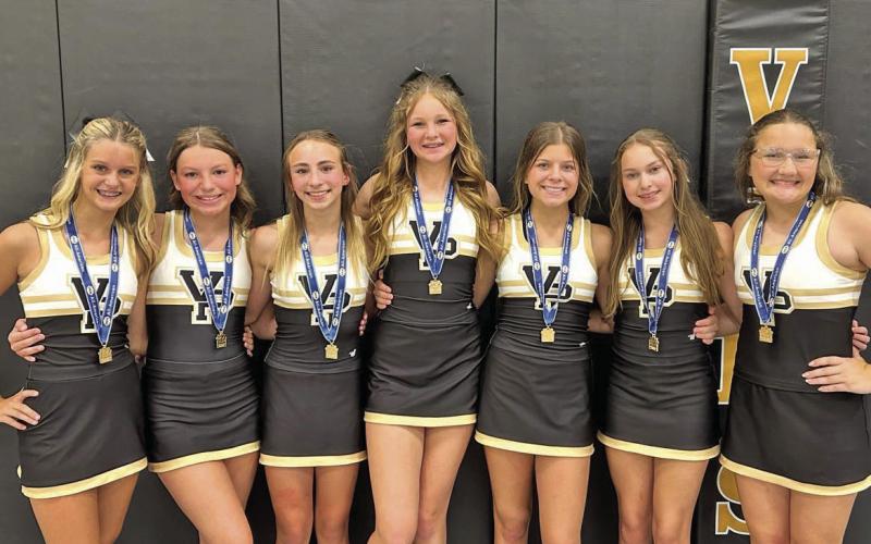 The following girls were also selected as UCA All- Americans. (l-r)Bella Fultz, Harley Plunkett, Chloe Russell, Bailey Hargroder, Janessa Taylor, Ariana Ceara, Peycin Wilkins.