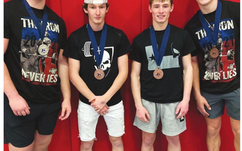 Vidor Pirate Powerlifting Regional qualifiers L-R Tyler Webb, Chase Stansbury, Westin Sepulvado, Devin Petersen