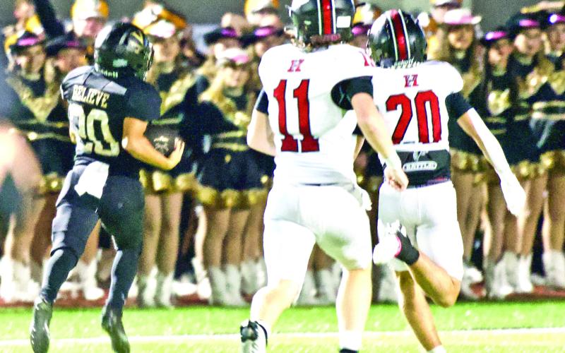 Pirate quarterback Daigan Venable outran all Huffman defenders for a 90-yard touchdown.