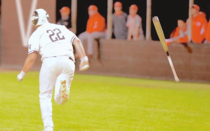 Bryce Munoz tosses his bat aside as he heads for first after his three-run homer Thursday versus Orangefield.
