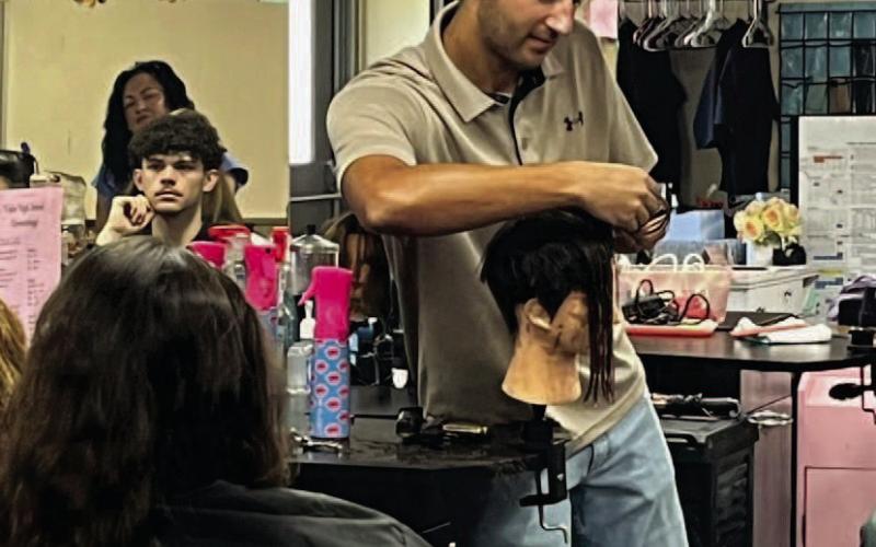 Former VHS student Aiden Ochoa owner of Haircuts By Aiden Ochoa in Beaumont was a guest speaker in the Cosmetology classes last week. Aiden demonstrated to the Cos students how to do the different “Fade” techniques &amp; mens cuts. Mr. Ochoa also answered student questions about careers in Cosmetology. A special thanks to Aiden for sharing his time with our students!