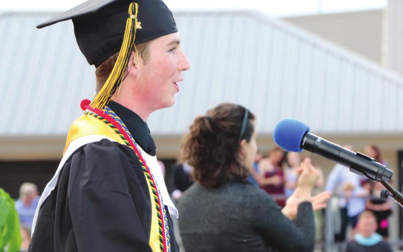 Tanner Weir elicited some smiles with his salutatory speech.
