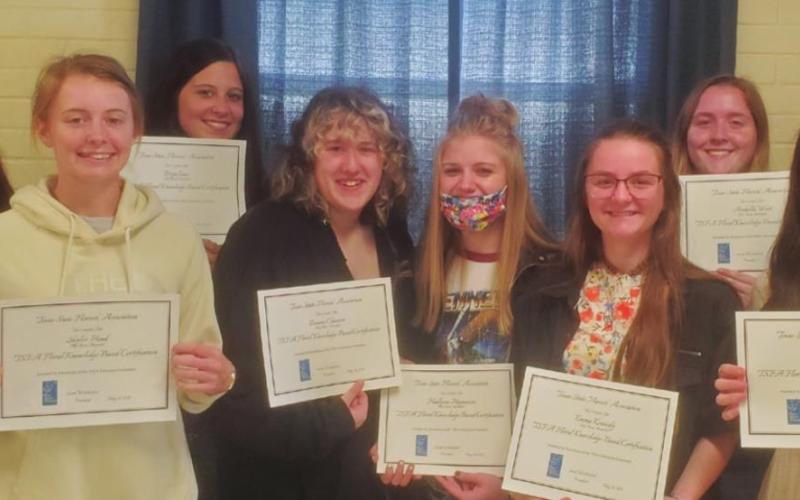 5th period Floral Design (L to R): Samantha Spence (10th), Skyler Head (12th), Bryn Jones (9th), Breana Chauvin (10th), Madlynn Magnuson (10th), Emma Kennedy (10th), Arabella West (11th), Marissa Majors (10th), and not pictured Stormi Goodwin (11th).